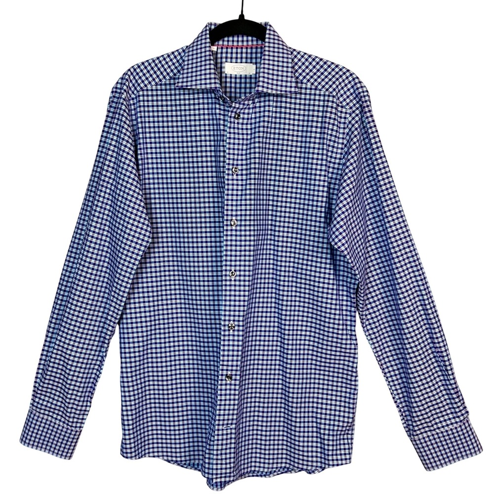 Eton Slim Fit Gingham Dress Shirt Mens 16 41 Check Long Sleeve Colorful